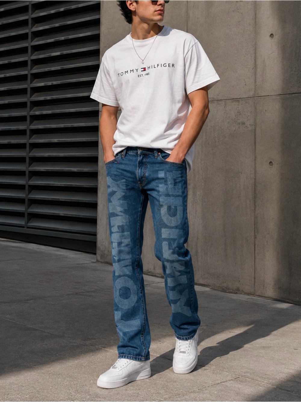 Tommy Hilfiger Men’s Logo Print Blue Jeans Slim Fit 28x32
